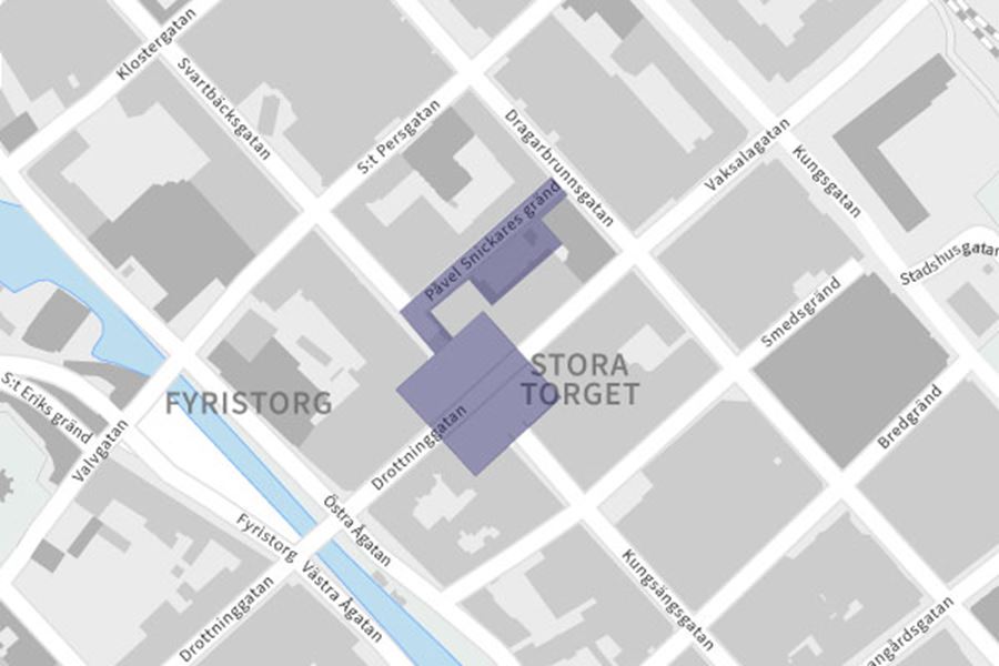 Kartbild över kamerabevakningsområdet i Uppsala centrum