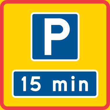 V&auml;gskylt som visar parkeringstillst&aring;nd 15 minuter