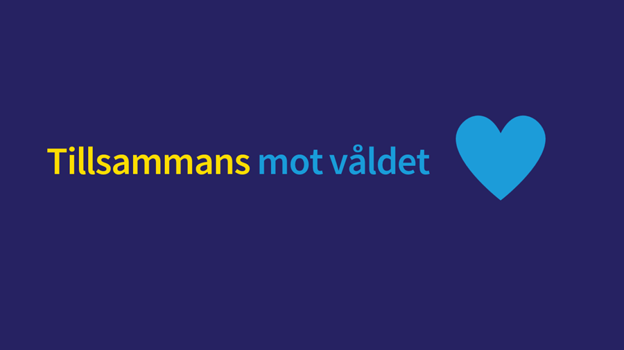 En bild med blå bakgrund och texten Tillsammans mot våldet och ett blått hjärta.