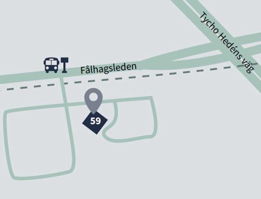 Illustration på en karta över området runt fålhagsleden 59.