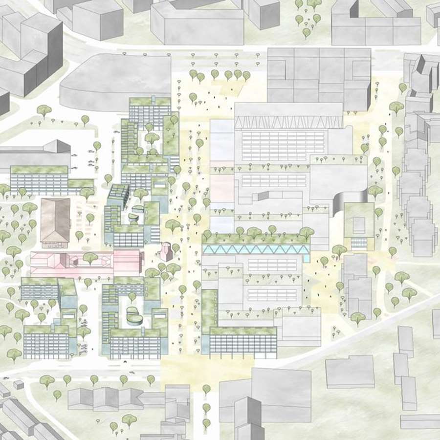 Illustration ur vinnarförslaget i Uppsala, Centrumstaden av Samuel Vilson och Fabian Reppen.