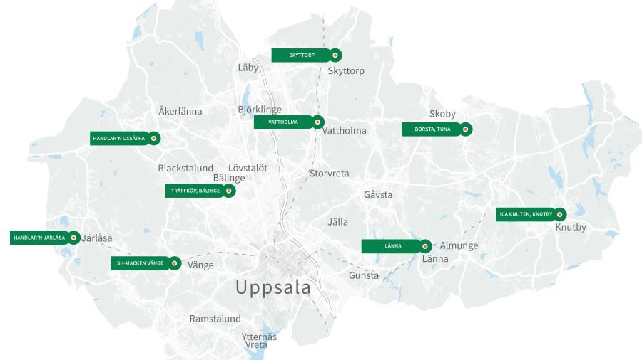 Karta över servicepunkterna i Uppsala