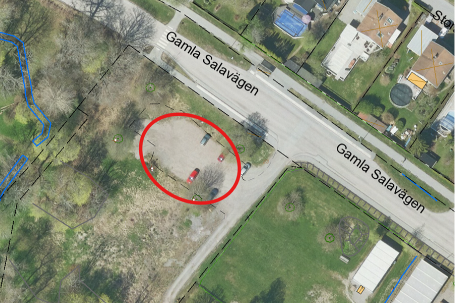 Flygbild som visar pendlarparkeringen