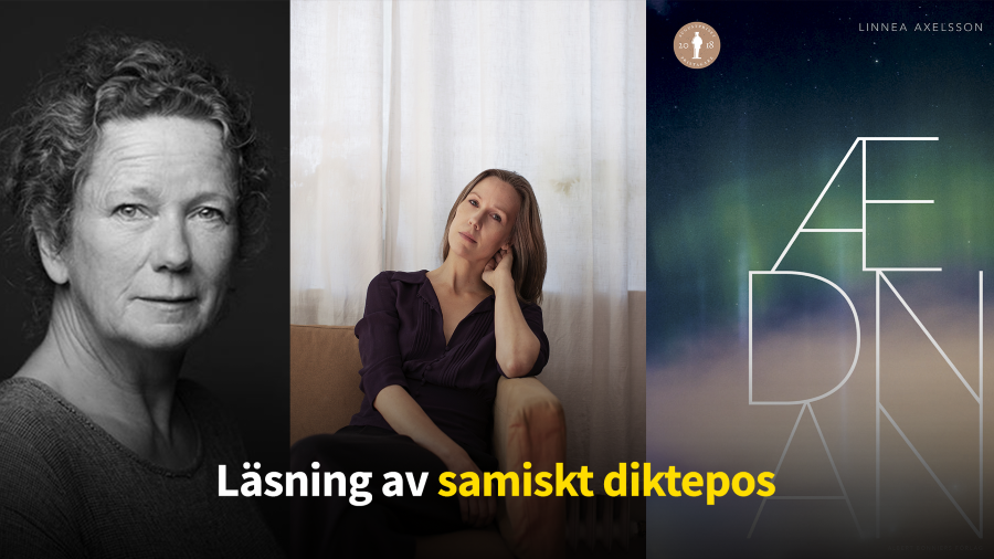 Porträttbild på Kicki Bramberg och Linnea Axelsson och bild på bokomslag med texten Aednan