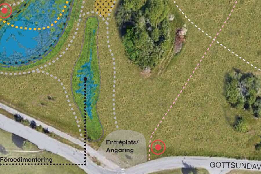 Del av illustration av dagvattenpark i Gottsunda