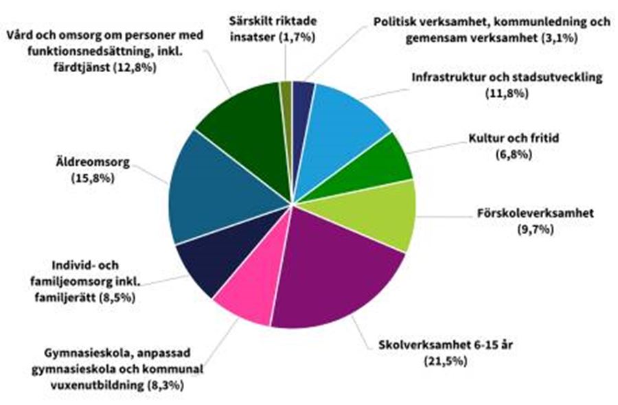 Cirkeldiagram budget 2026 per verksamhet