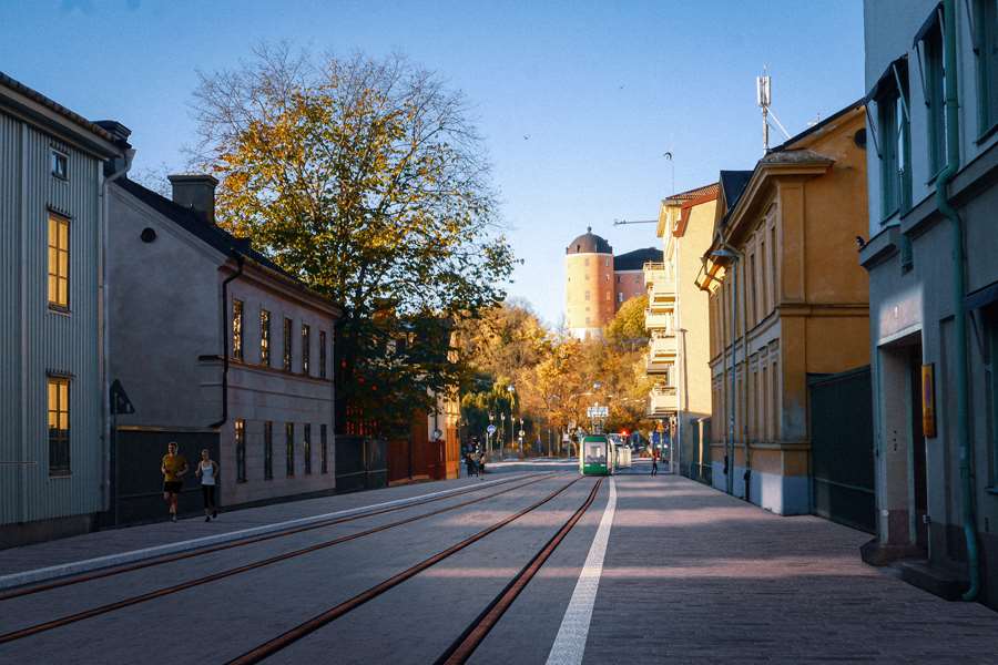 Illustration av spårväg vid Bäverns gränd.
