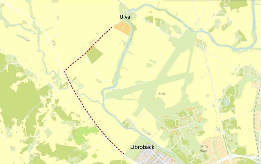 Karta som visar gång- och cykelvägen mellan Ulva och Librobäck.