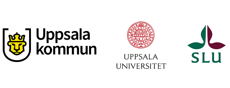 Logotyper för Uppsala kommun, Uppsala universitet och Sveriges lantbruksuniversitet