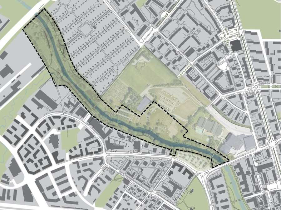 Fyrishovsområdet ska utvecklas och få en strandpromenad. Illustration: Uppsala kommun
