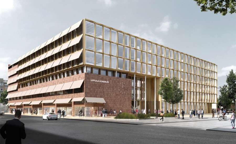 Uppsala nya stadshus, arkitektskiss från sydväst