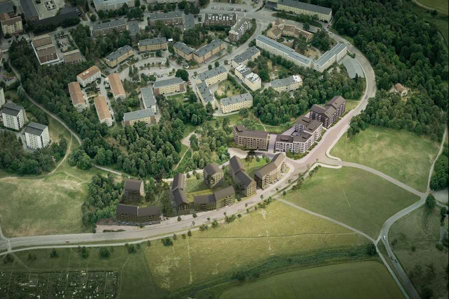 En visionsbild över Hammarparken utifrån den reviderade detaljplanen.