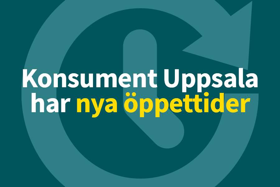 Text på grönblå bakgrund: Konsument Uppsala öppettider