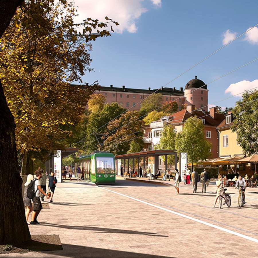 Illustration av spårväg vid Svandammen