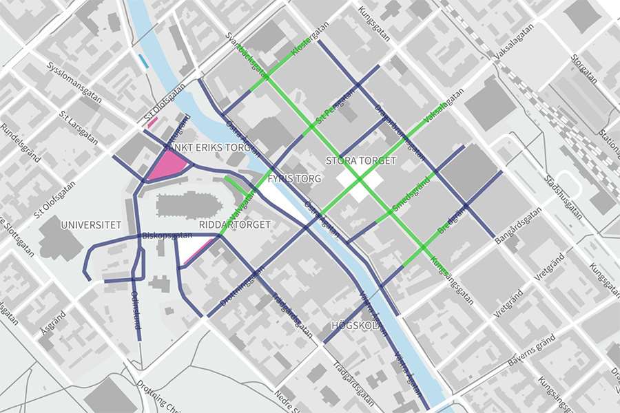 Karta över avstängningar gator Kulturnatten 2026