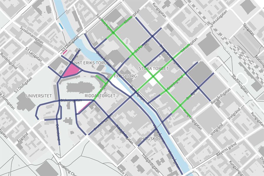 Karta över avstängningar gator Kulturnatten 2026