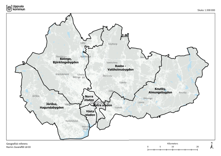 Karta över geografiska områden i Uppsala