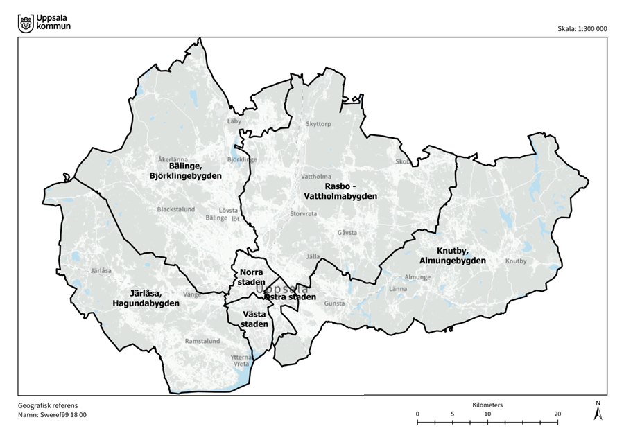 Bild över Uppsalas hemtjänstområden