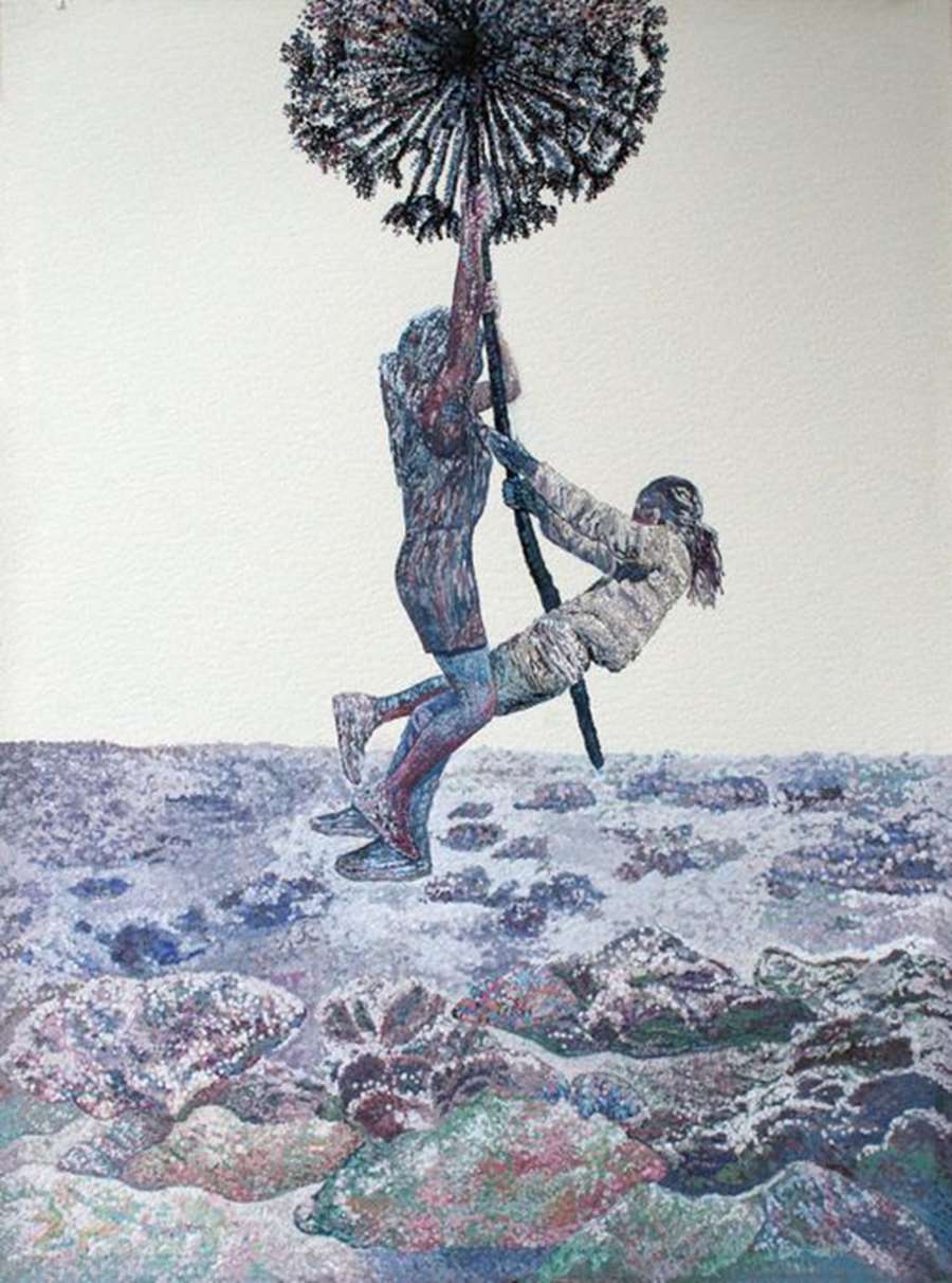 Maria Nassos, Flygfärd, gouache, akvarell, 2020, fotograf Maria Nassos.