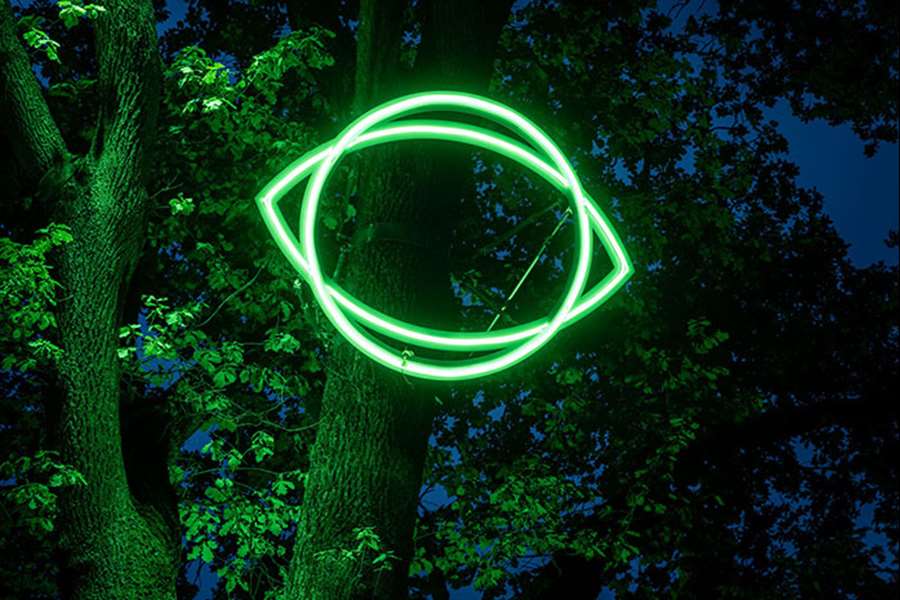 Ljuskonstverket The Eyegloria lyser i mörkret i Stadsträdgården