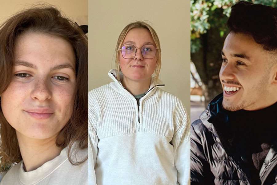 Frida Östling, Reza Mohammadi och Greta Milaknyte som tog studenten i våras.