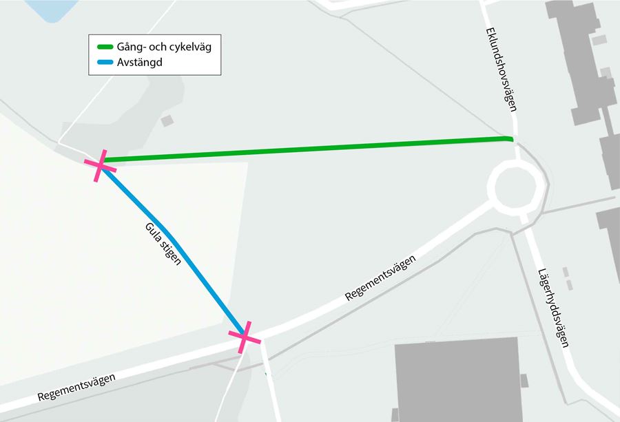 Avstängning gång- och cykelväg Regementsvägen-Lägerhyddsvägen