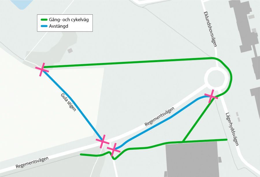 Omledning av gång- och cykelvägar på Regementsvägen