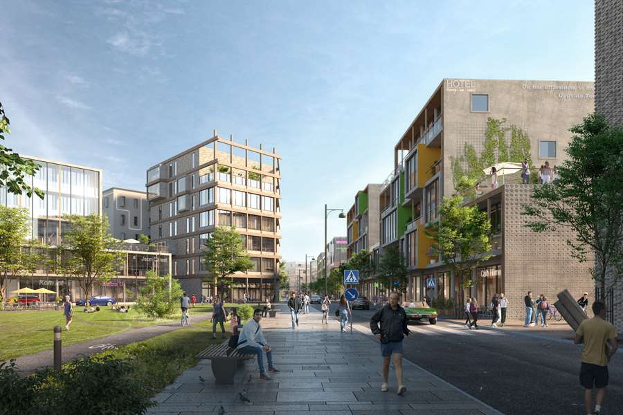 Vy från Säbygatan söderut från korsningen med Bergsbrunnagatan. Ill: Olof Eriksson