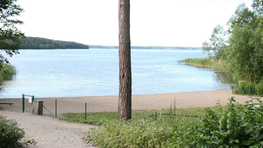 Den inhägnade stranden vid Lerhagsbadet hundbad.