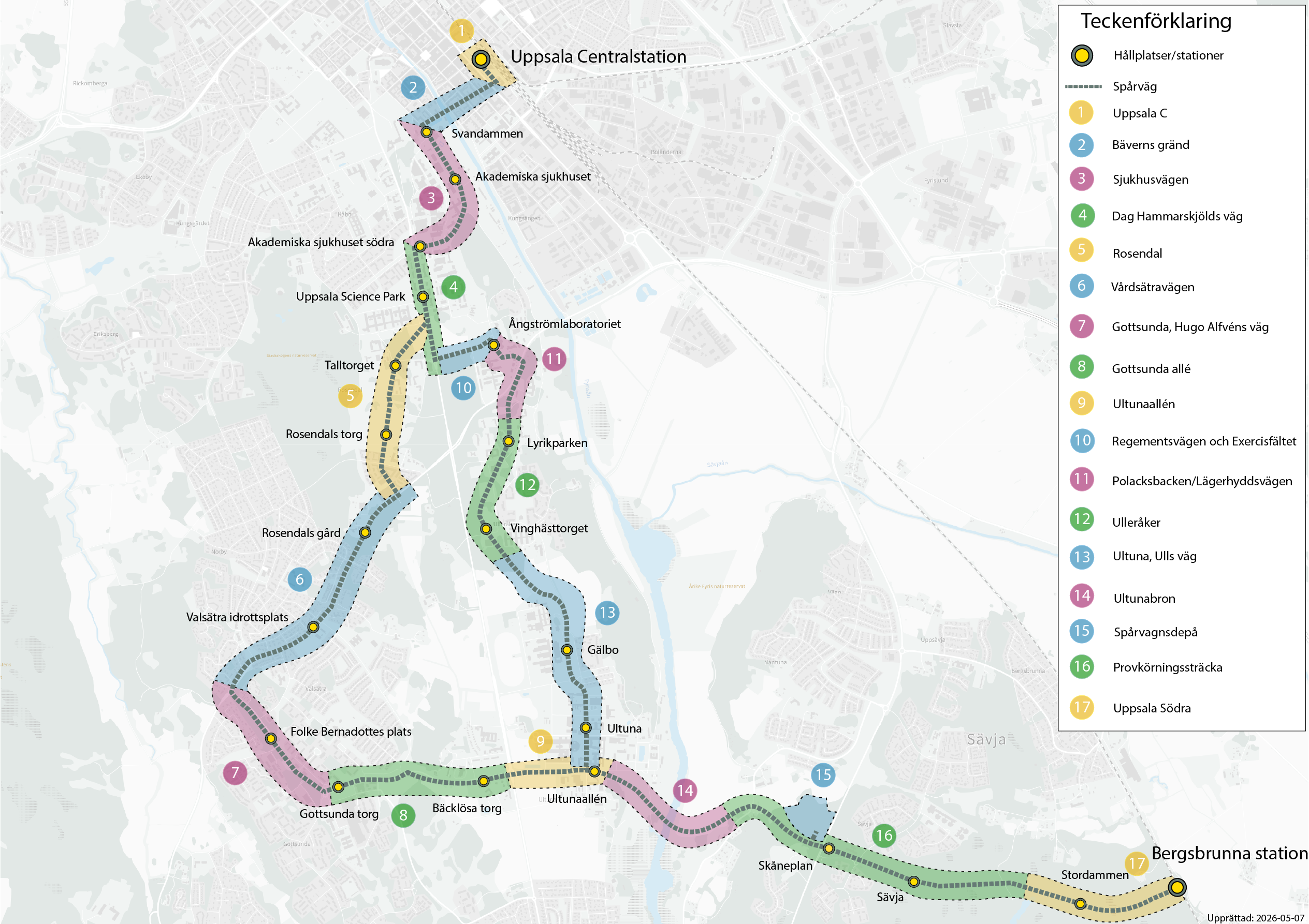 Etappkarta Uppsala spårväg