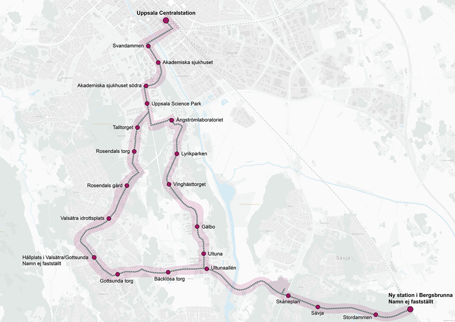 karta &ouml;ver Uppsala sp&aring;rv&auml;gs h&aring;llplatser